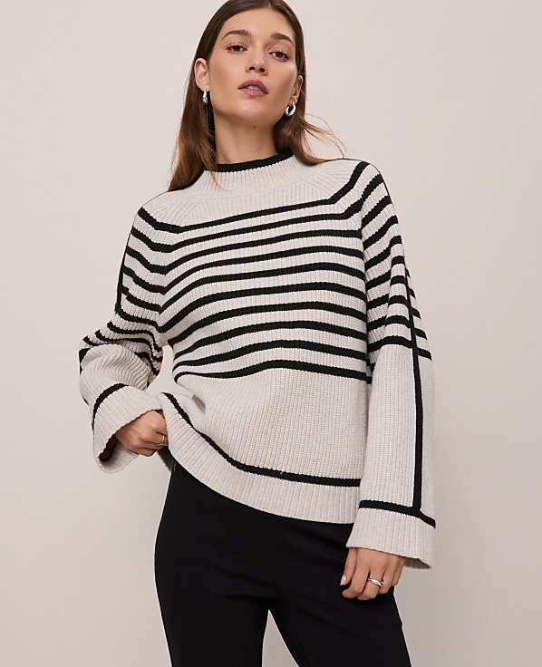 Weekend Striped Mock Neck Sweater