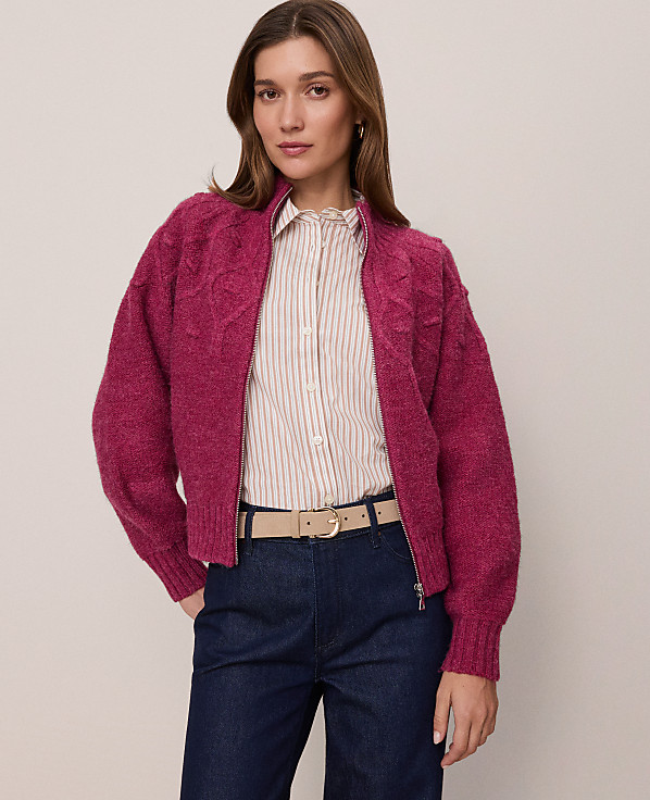 Weekend Cable Bomber Sweater Jacket