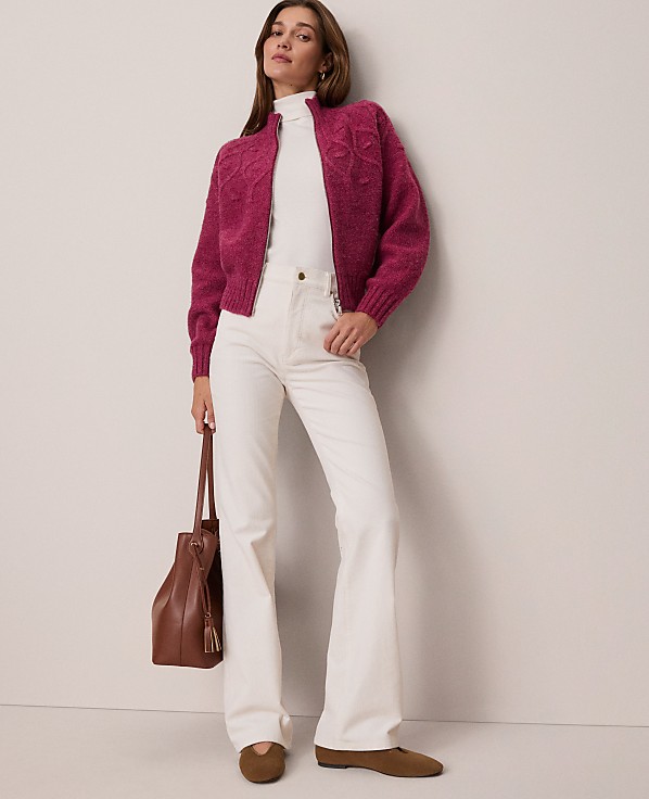 Weekend Cable Bomber Sweater Jacket