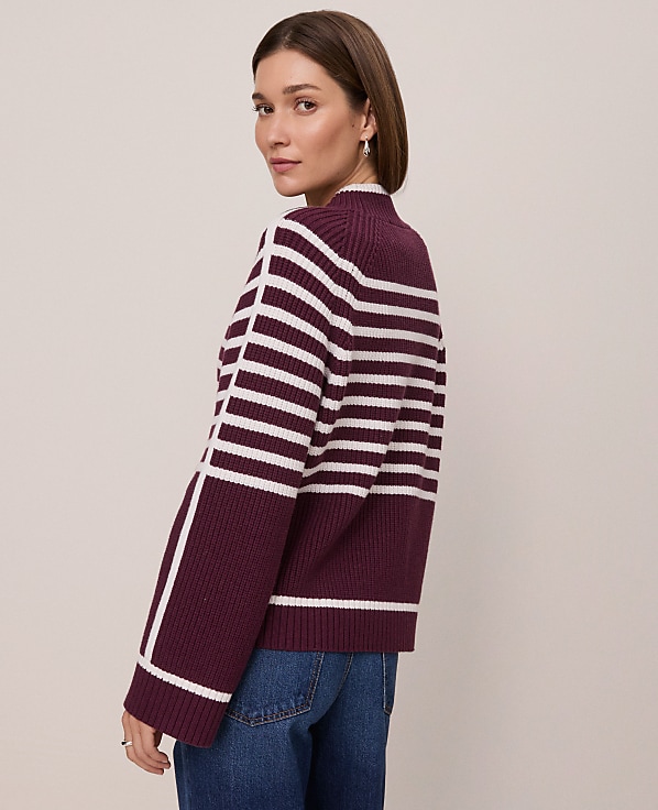 Weekend Striped Mock Neck Sweater