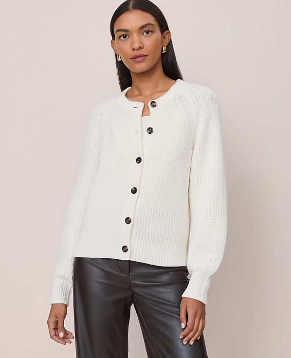Chunky Ribbed Crew Neck Cardigan