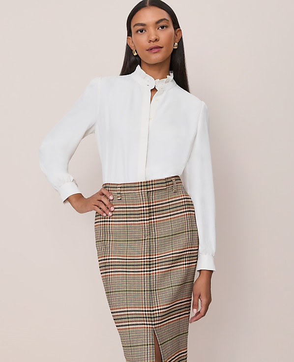 Ruffle Neck Satin Blouse