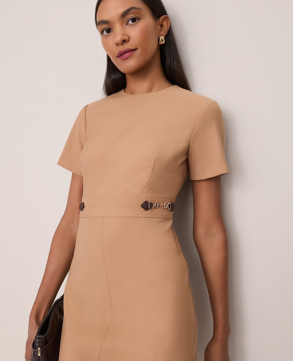 Horsebit Midi Sheath Dress