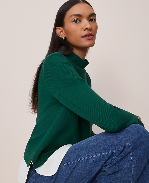 Mixed Media Mock Neck Top