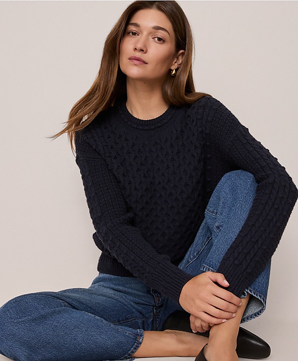Weekend Popcorn-Stitch Cable Sweater