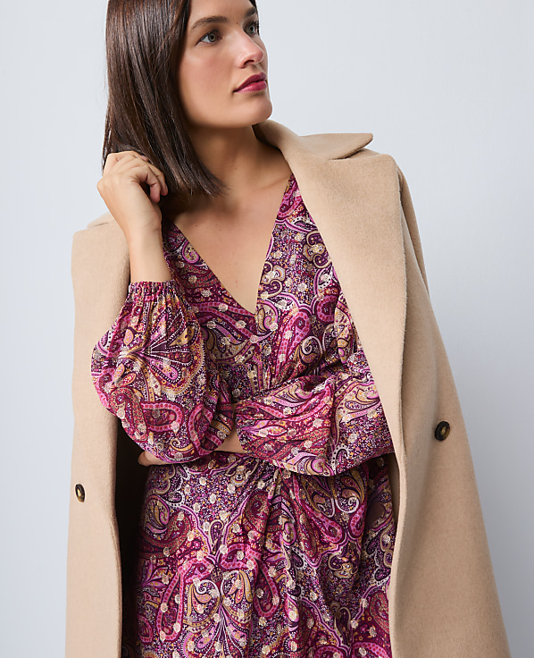 Draped Paisley Midi Dress