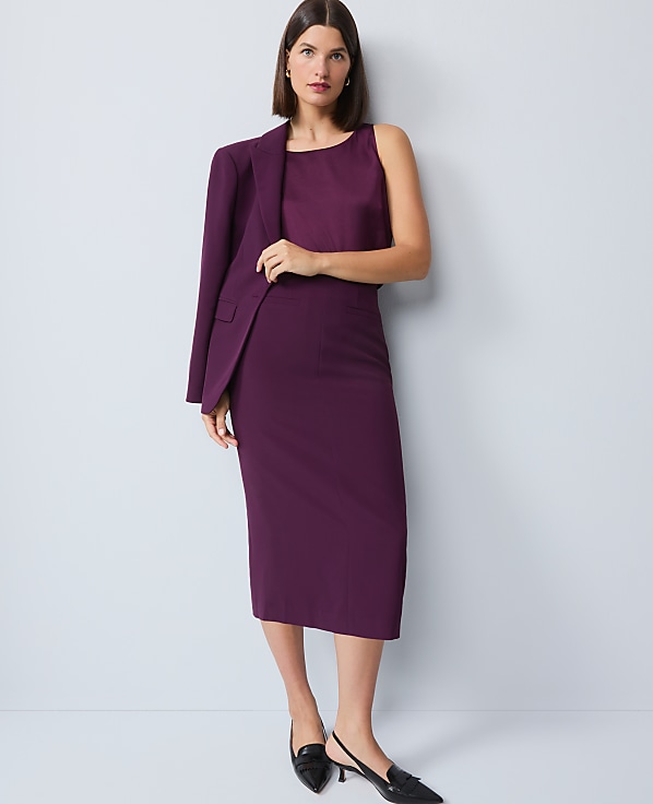 Petite Fluid Crepe Pocket Midi Skirt