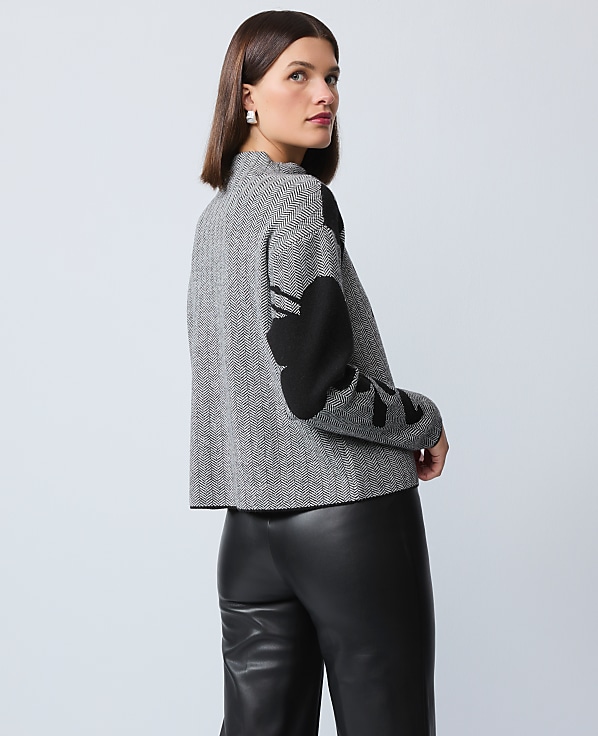 Petite Herringbone Floral Jacquard Sweater