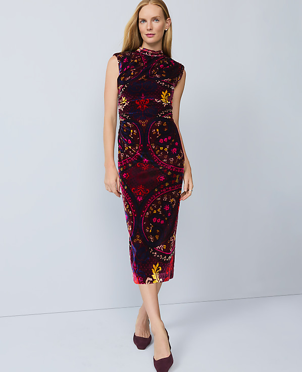Paisley Velvet Midi Dress