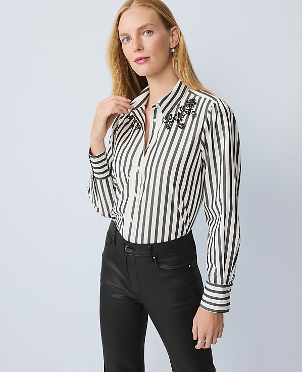 Petite Striped Embellished Shirt