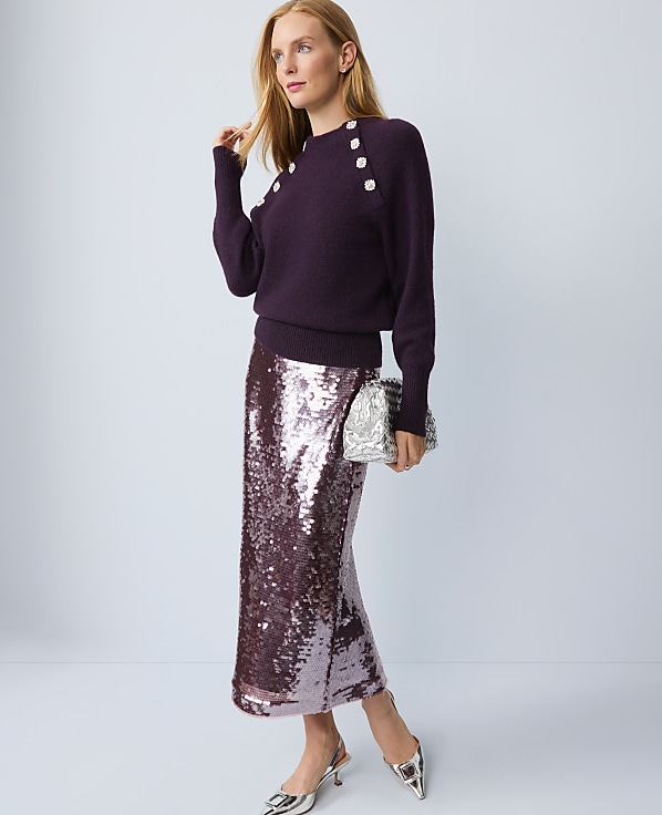 Petite Embellished Mock Neck Sweater