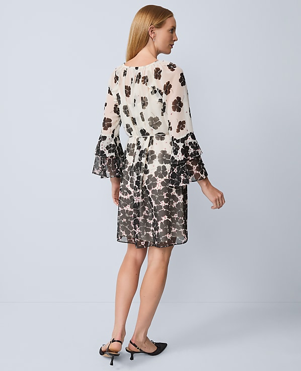 Floral Ruffle Trim Flare Dress