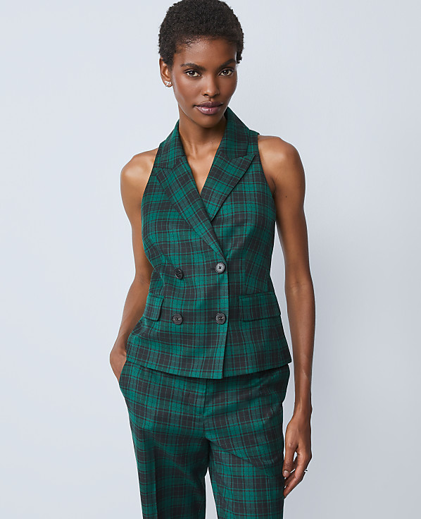 The Petite Double Breasted Vest in Plaid