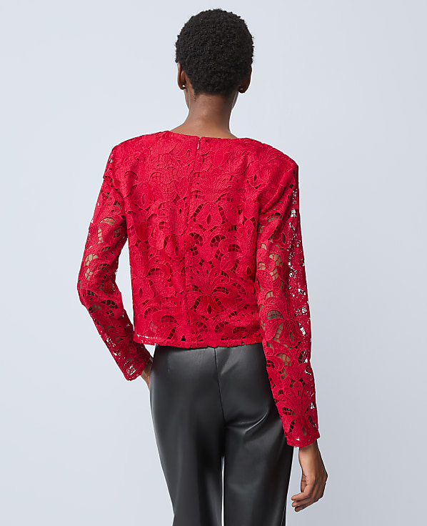 Petite Lace Crew Neck Blouse