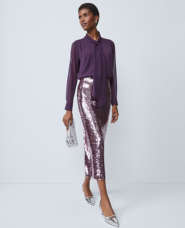 Sequin Column Midi Skirt