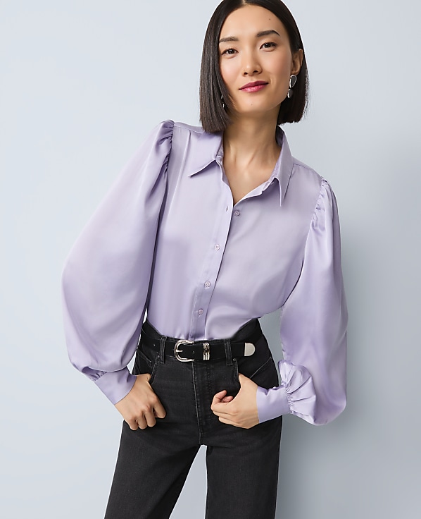 Satin Blouson Sleeve Blouse