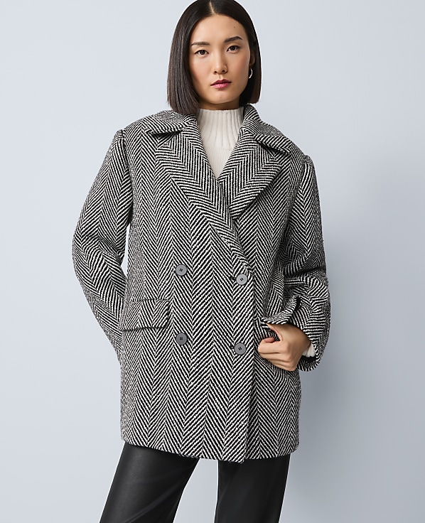 Herringbone Double Breasted Peacoat