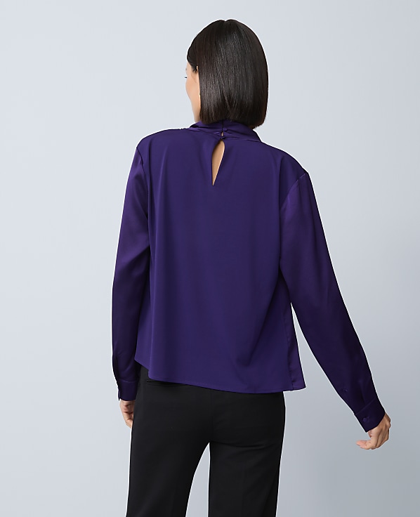Mixed Media Cowl Neck Blouse