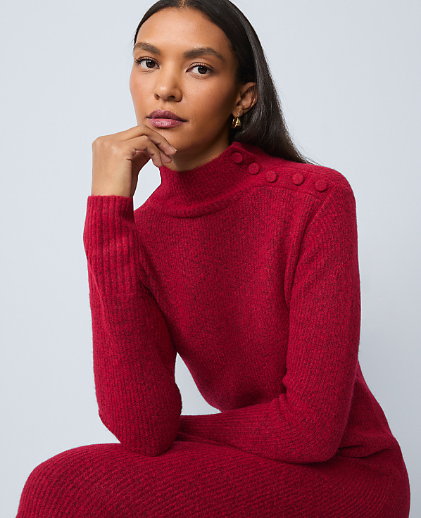Petite Weekend Ribbed Button Sweater Dress