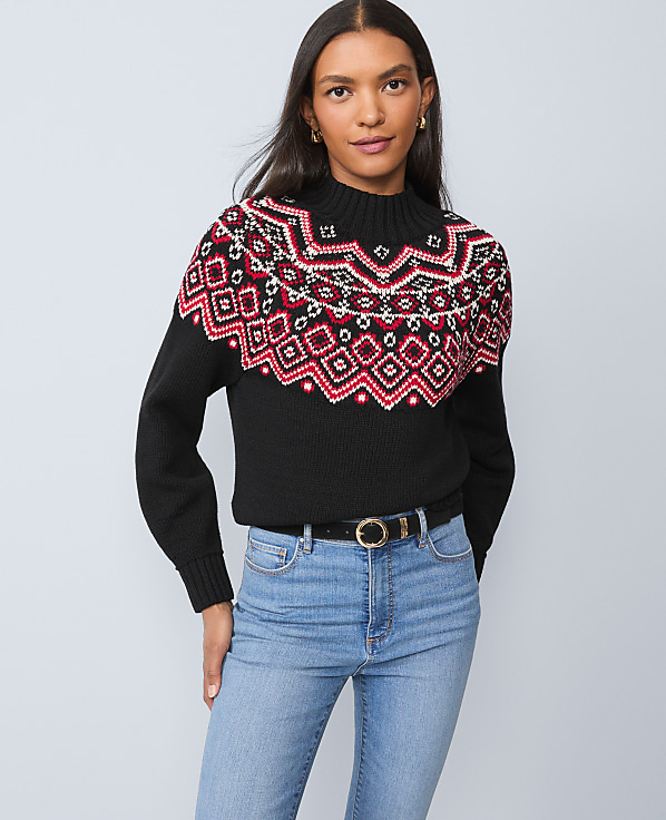 Petite Weekend Fair Isle Mock Neck Sweater