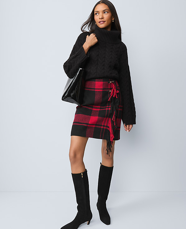 Weekend Plaid Wrap Effect Skirt