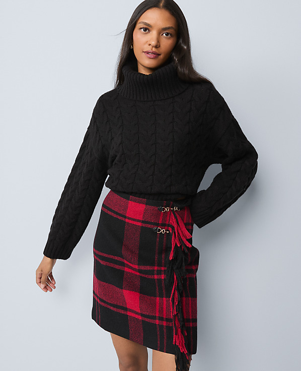 Weekend Plaid Wrap Effect Skirt