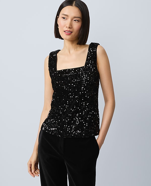 Petite Sequin Velvet Tank Top