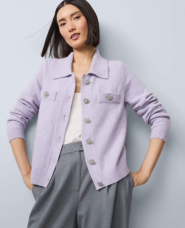 Petite Embellished Collared Cardigan