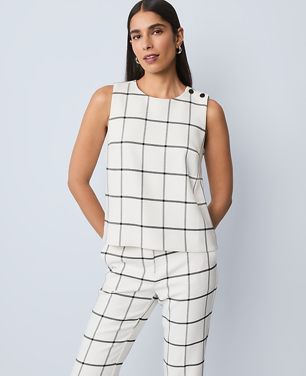 The Petite Shoulder Button Top in Windowpane