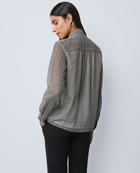 Petite Herringbone Bow Blouse