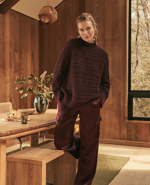 Haven Well Within Organic Cotton Horizontal Cable Funnel Neck Sweater