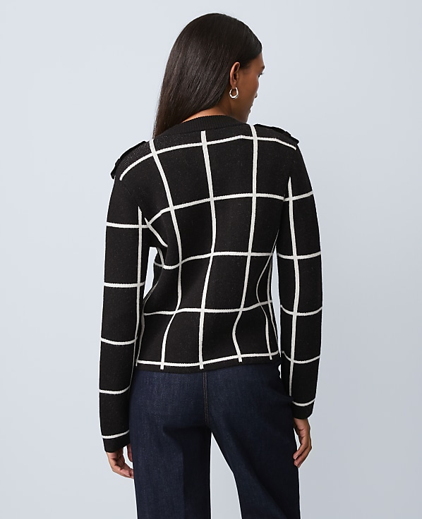 Petite Windowpane Utility Sweater Jacket