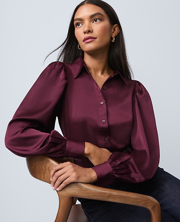 Petite Satin Blouson Sleeve Blouse