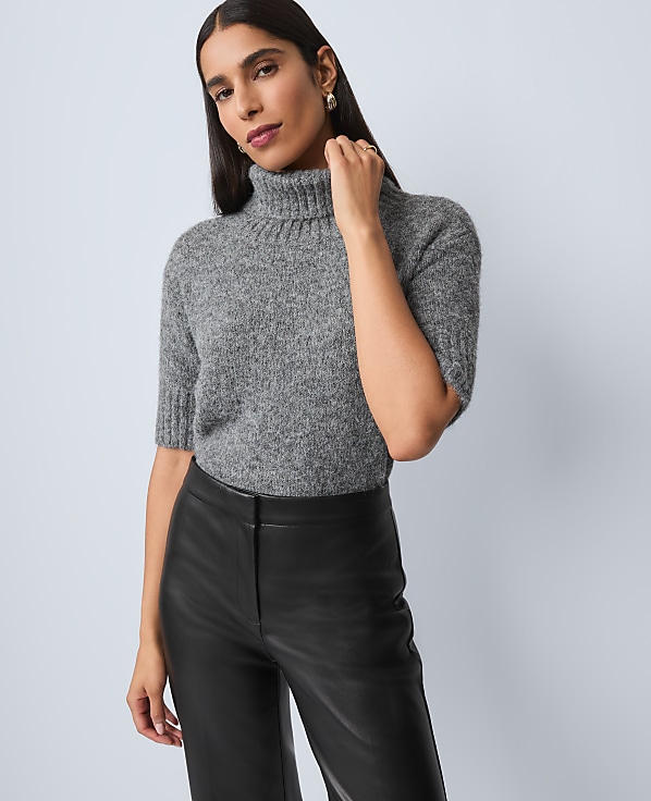 Turtleneck Elbow Sleeve Sweater Tee