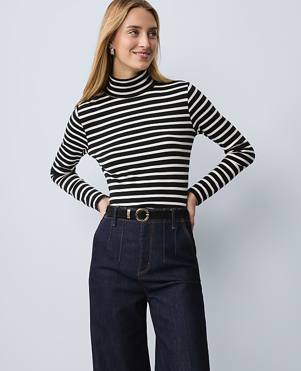 Weekend Striped Turtleneck Top