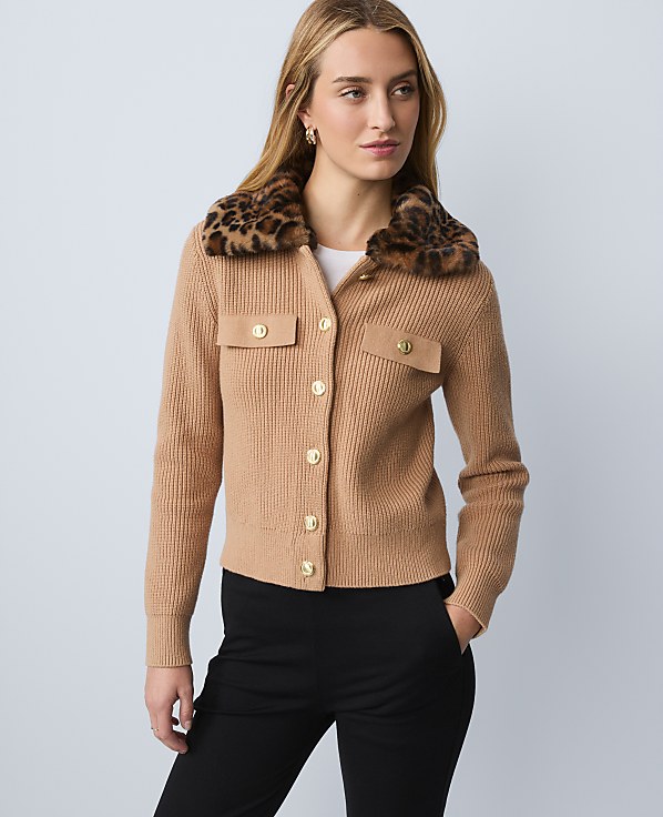 Weekend Faux Fur Trim Ribbed Jacket