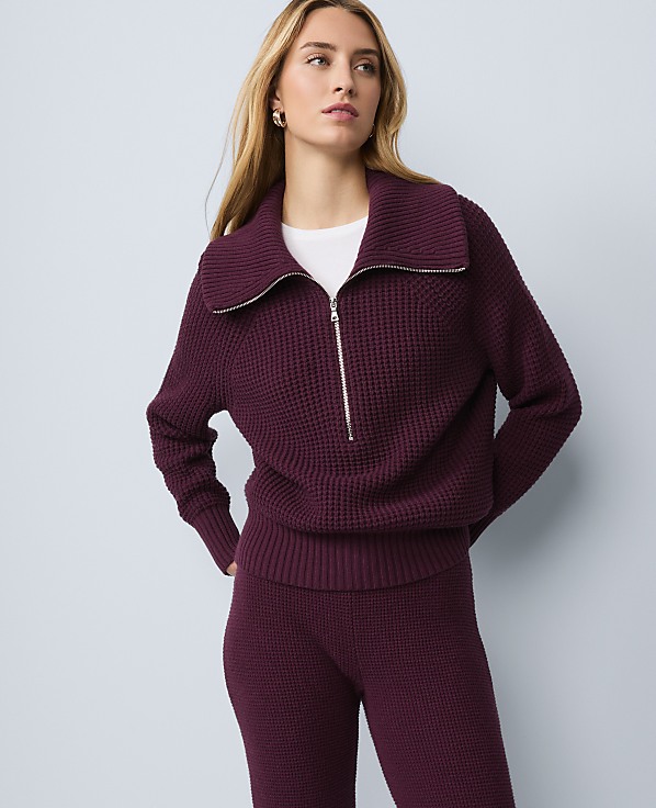 Weekend Half-Zip Waffle Sweater