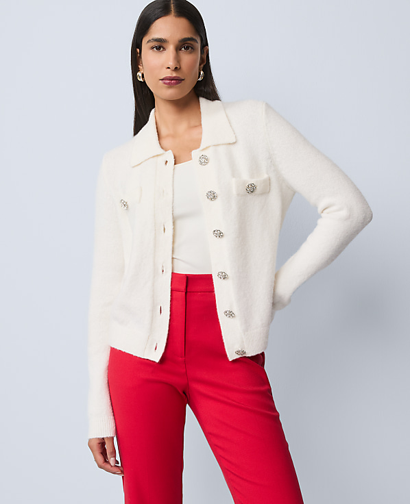 Petite Embellished Collared Cardigan