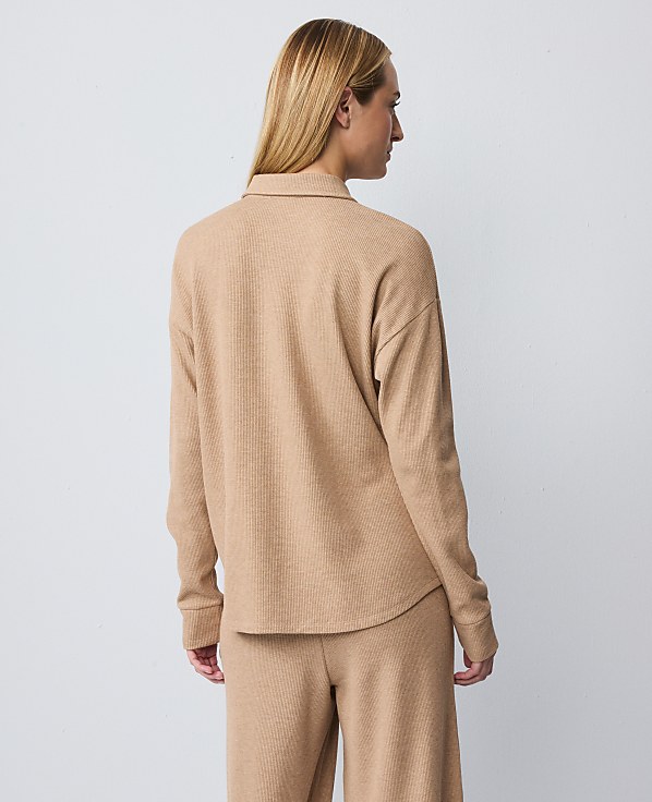 Waffle Button Down Lounge Top