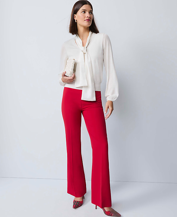 Mixed Media Tie Neck Top