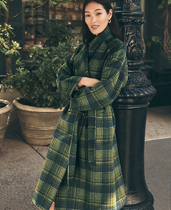 Petite Plaid Trench Coat