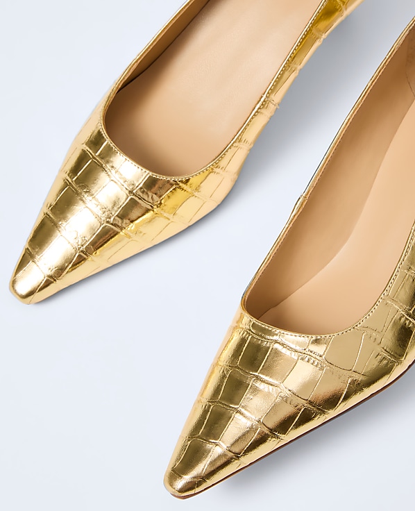 Metallic Croco Kitten Heel Pump