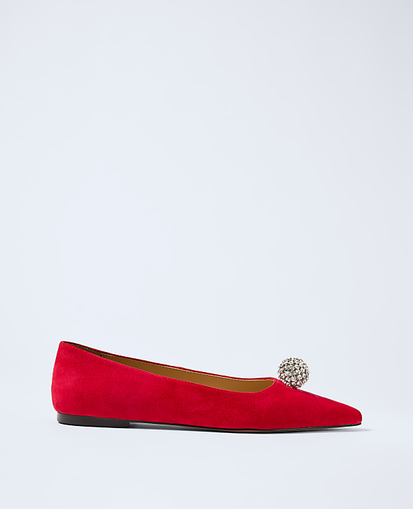 Pointy Toe Embellished Suede Flat