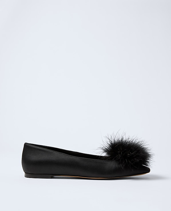 Feather Embellished Satin Flat
