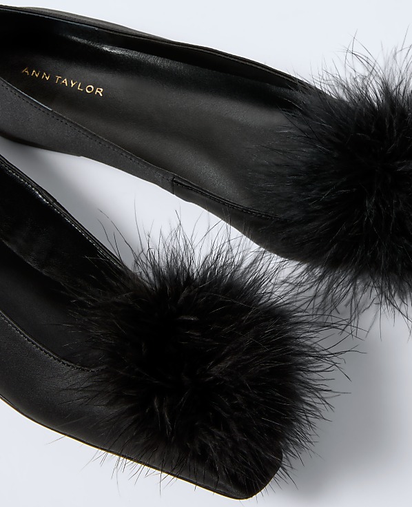 Feather Embellished Satin Flat