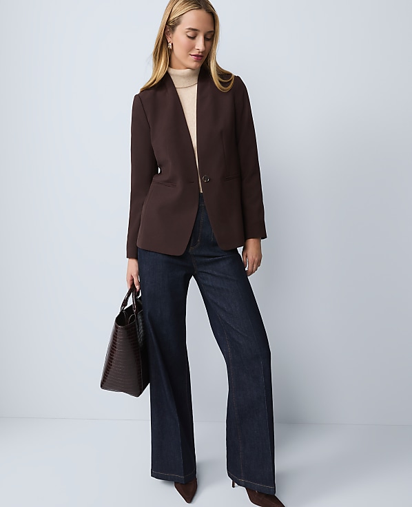 The Petite Cutaway Blazer in Fluid Crepe