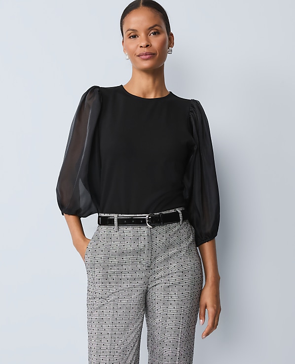 Puff Sleeve Mixed Media Top