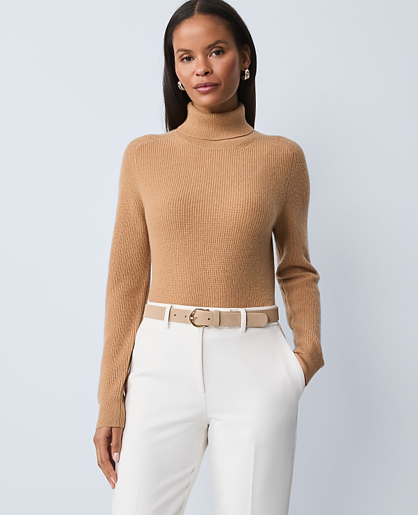 Studio Collection Cashmere Ribbed Turtleneck Sweater