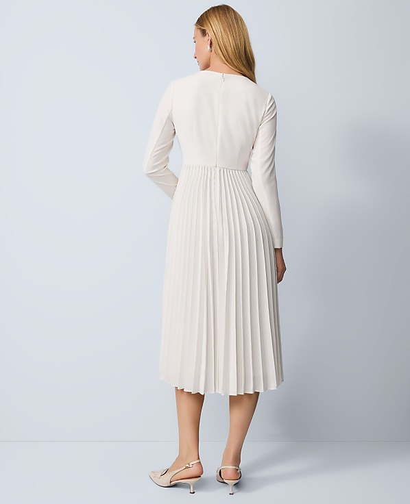 Pleated Crepe Flare Dress