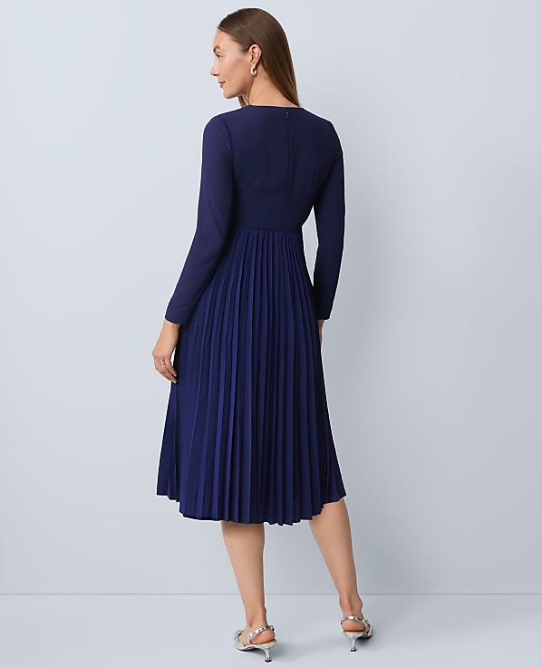 Pleated Crepe Flare Dress